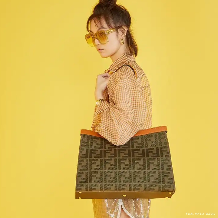 Affordable FF Motif Peekaboo Medium Coffee Fendi Canvas In X-Tote 0625
